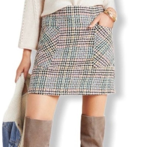 Maeve Dresses & Skirts - Maeve Anthropologie Tweed Plaid Mini Skirt 8 | Parisian Old Money Preppy Coastal